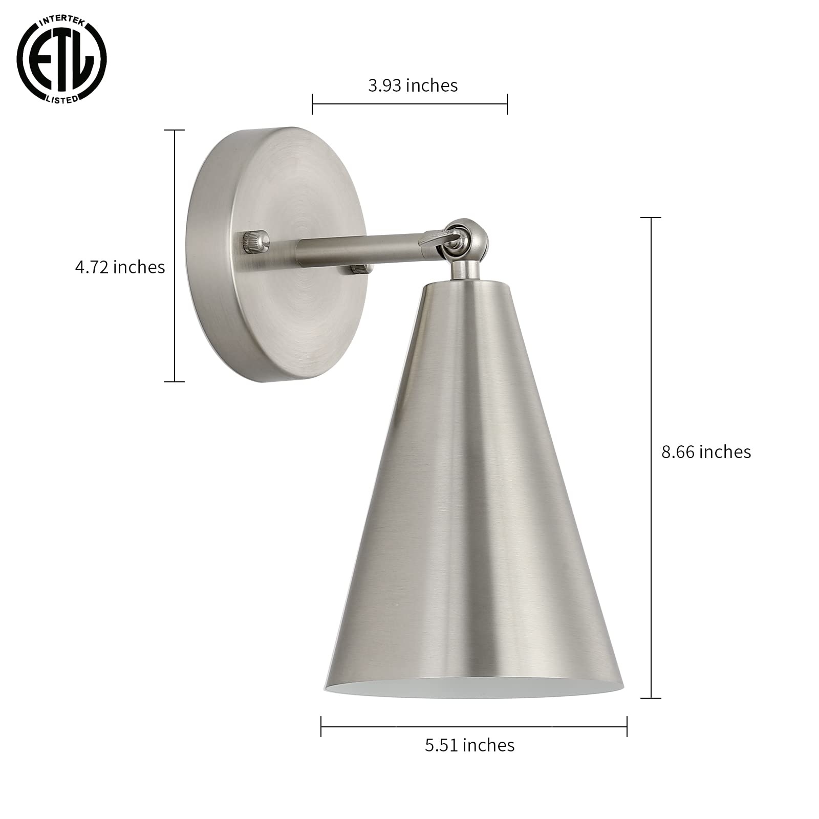Mwz Brushed Nickel Wall Sconce Set Of Two, Modern Sconces Wall Lighting Fixtures With Silver Metal Shade, Indoor Wall Mount Swin