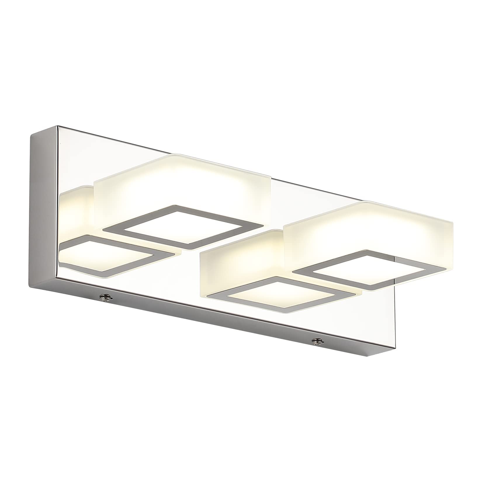 Ralbay Modern Chrome Vanity Light, 2-Light Stainless Steel Bathroom Fixture, Natural White Light 4500K, Chrome Finish