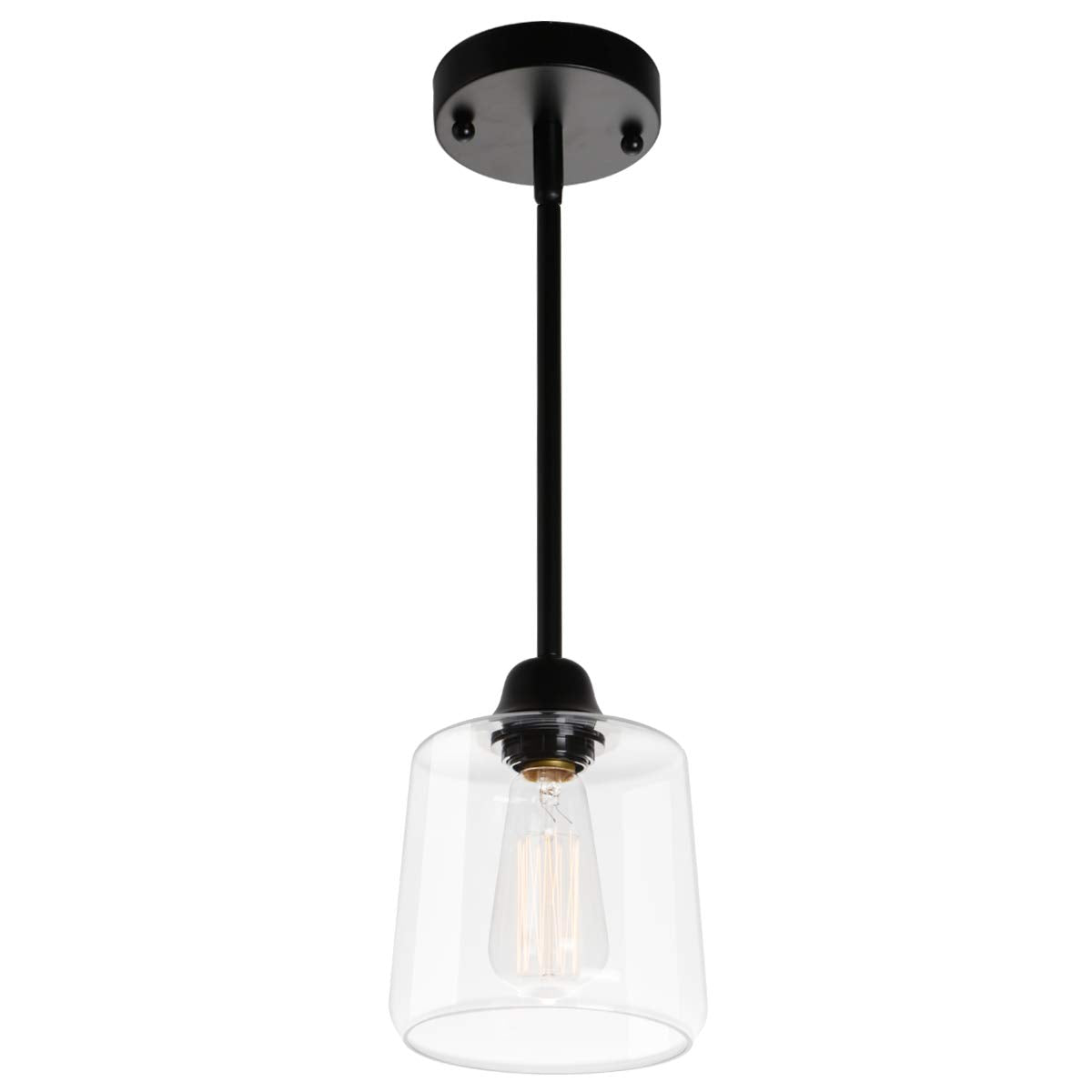 Viluxy Vintage Glass Pendant Light, Single Hanging Pendant Lighting, Black With Clear Glass Shade Classic For Farmhouse, Entrywa