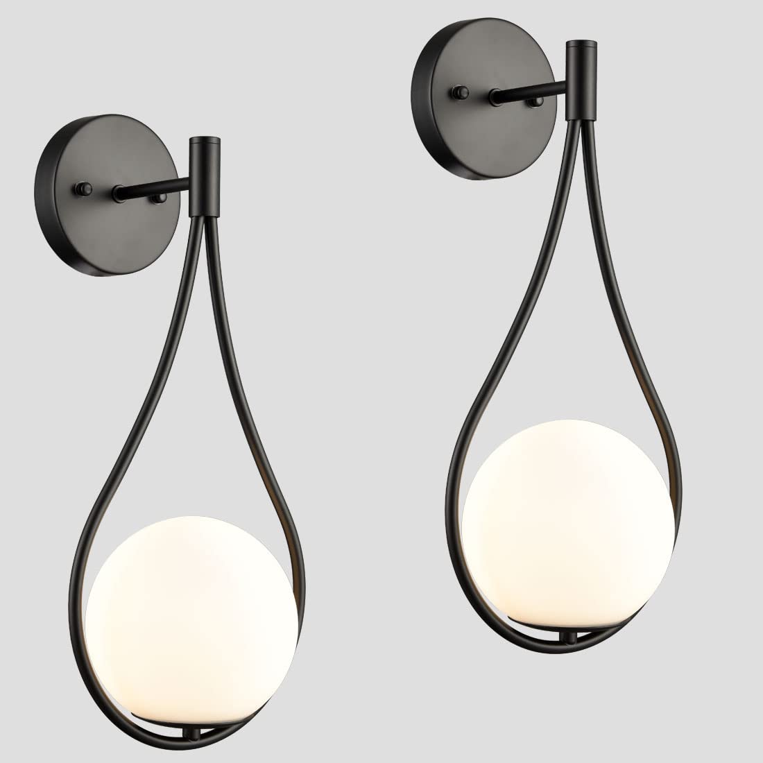 HOLKIRT Wall Sconces Set of Two Mid Century Modern Light Fixtures, Black, Glass Globe, Model B3070BU