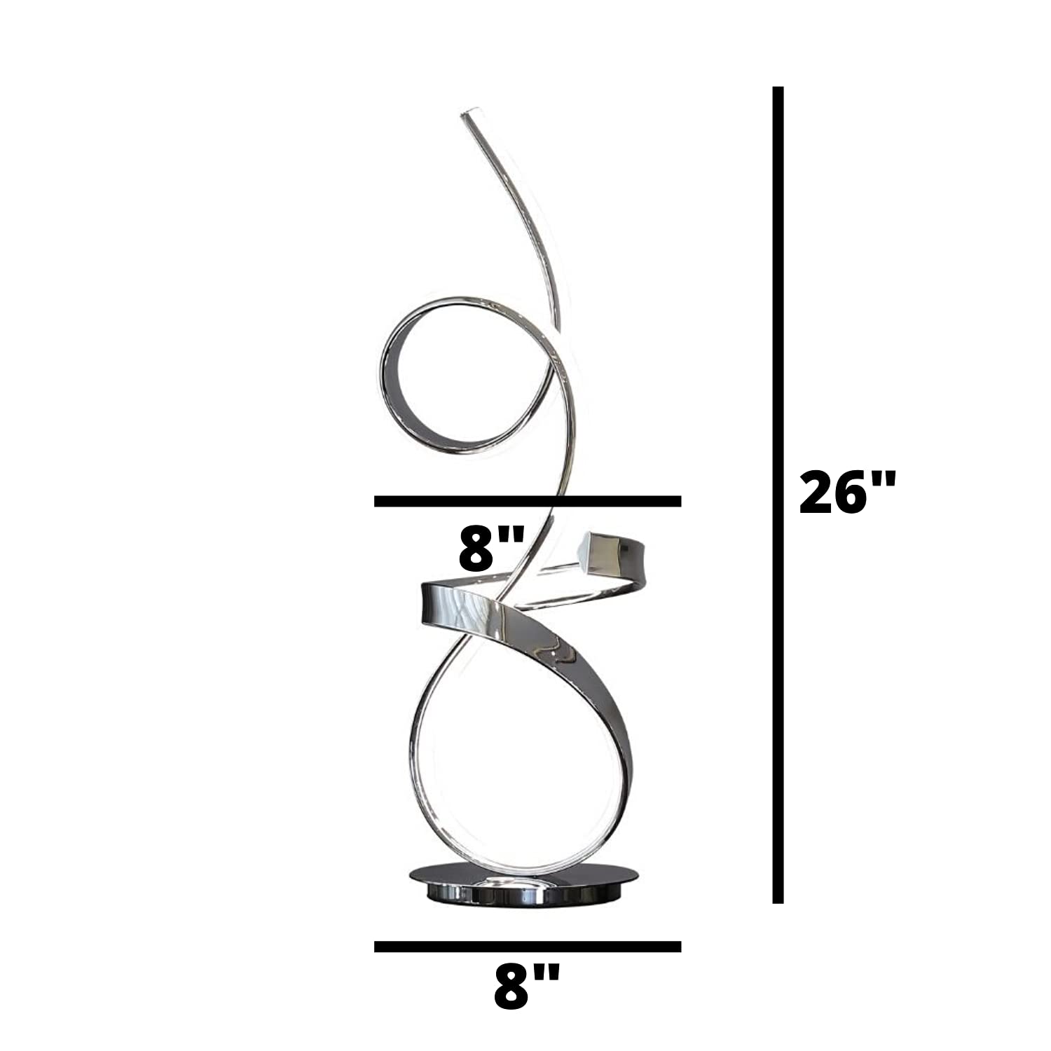 Finesse Decor Amsterdam Chrome Table Lamp - LED Strip, Touch Dimmer, Silver, Model TL-00-6096, Porcelain & Metal Construction