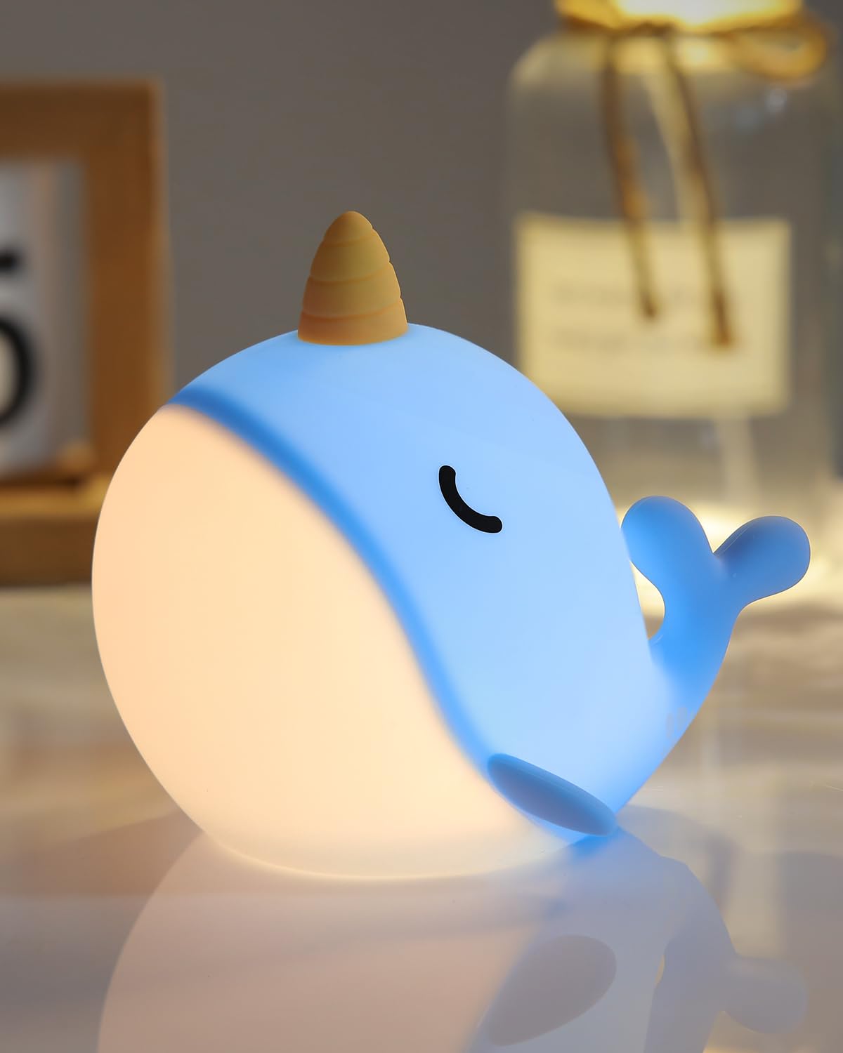 Fuloon Narwhal Night Light With Whale Shape  Squishy Silicone Kids Lamp  Safe & Soothing Touch Control For Kids And Babies  Usb-C Rechargeable  30-Min Auto Timer  Gift Idea (Blue)