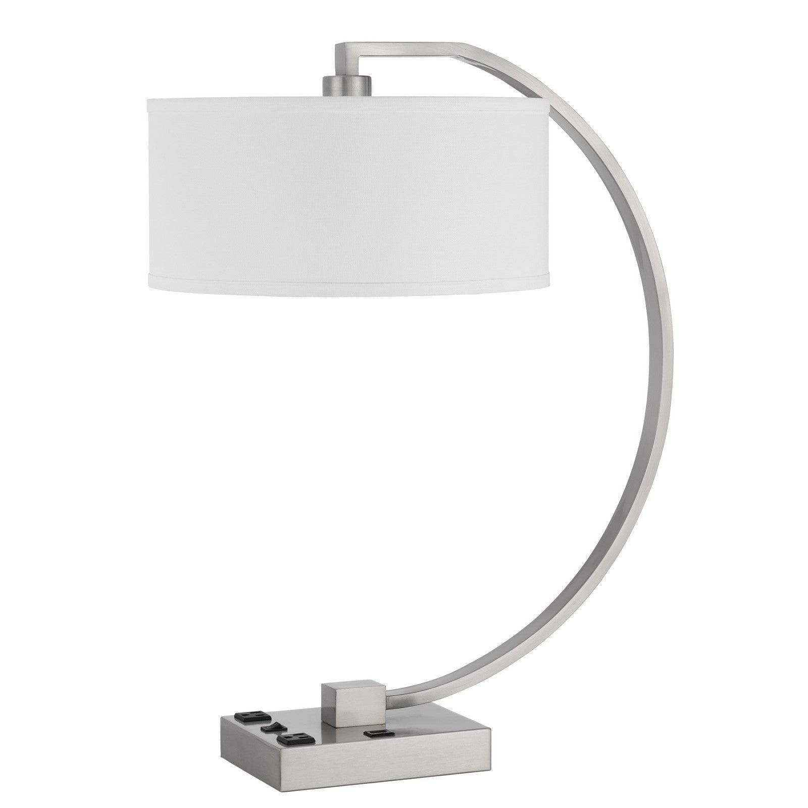 Homeroots 26 In. Metal Desk Usb Table Lamp, Rectangular Shade, Nickel & White, Model 524762
