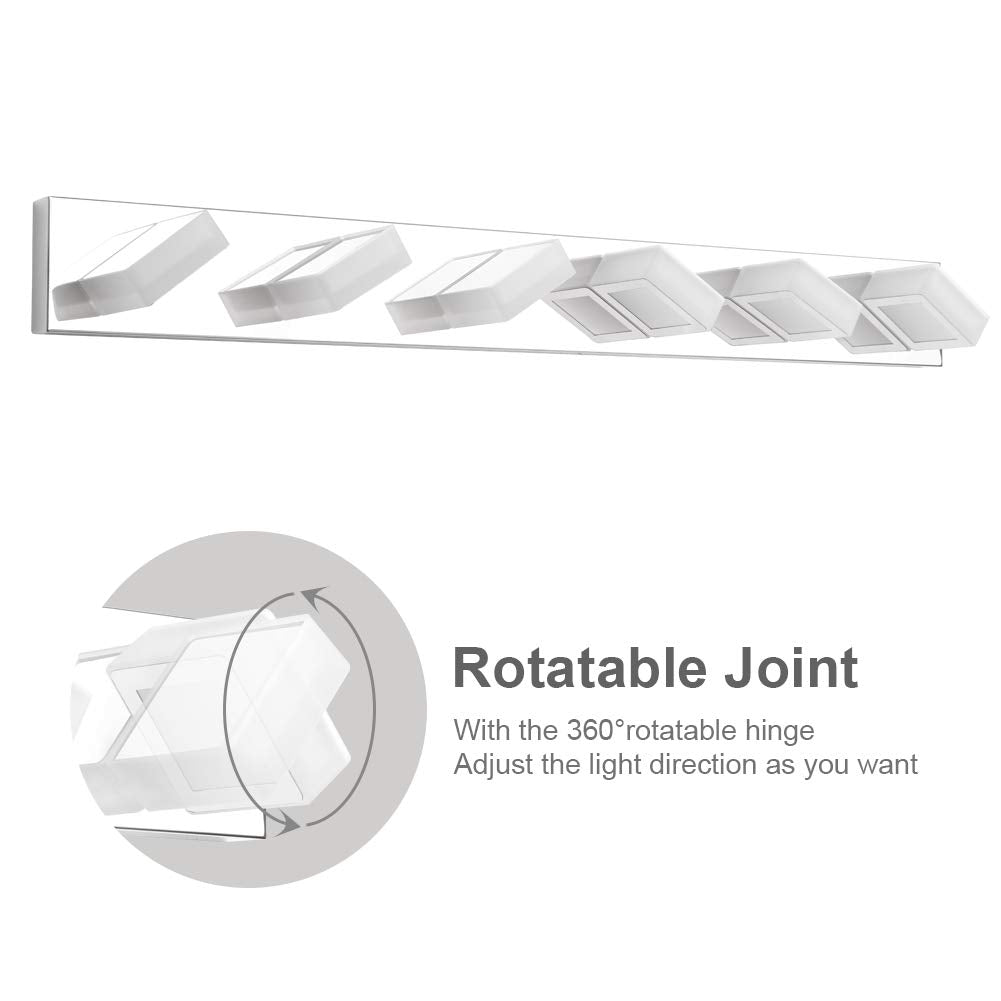 Ralbay Modern LED Bathroom Vanity Light - 6-Light Acrylic & Stainless Steel Fixture, Chrome-Cool White, 6000K Bright Lighting