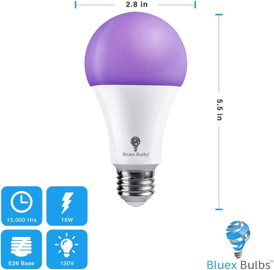 Bluex Bulbs 6 Pack A21 Led Black Light Bulb, 16W (120Watt Equivalent) E26 Blacklight Bulb Level 385-400Nm, Body Paint, Glow In T