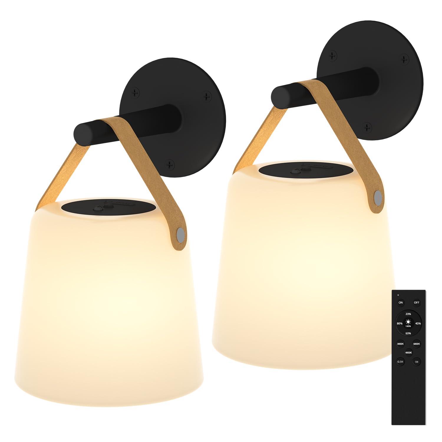 TACAHE Rechargeable Wall Sconce - Remote Control, 3 Color Temp, 5 Brightness - Battery Operated, Set of 2 - Black - Model TCH-BOWS05-