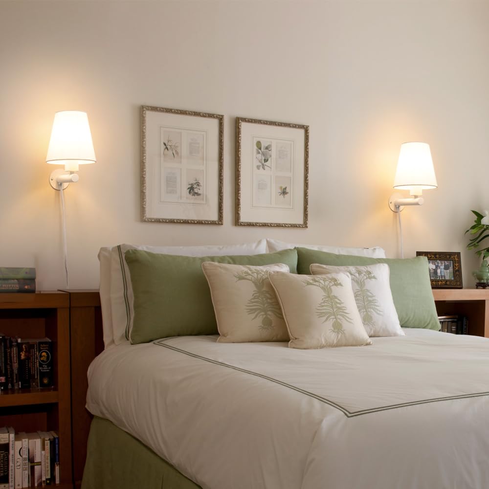 OIYIO White Plug in Wall Sconces Set of Two, 9.45in Fabric Linen, Model 240927