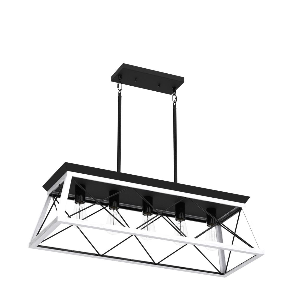 XIPUDA 5-Light Farmhouse Pendant Light Fixture, Metal Chandelier for Dining Room, White Rectangular Design, Model XPD-0009x