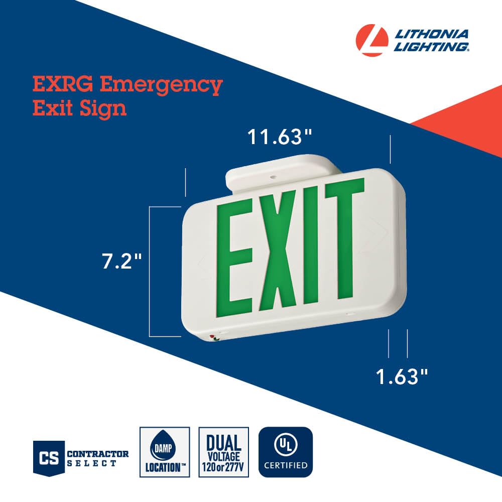 Lithonia Lighting LED Exit Sign, Switchable Red/Green, Thermoplastic, Ni-MH Backup Battery, Model EXRG EL M6