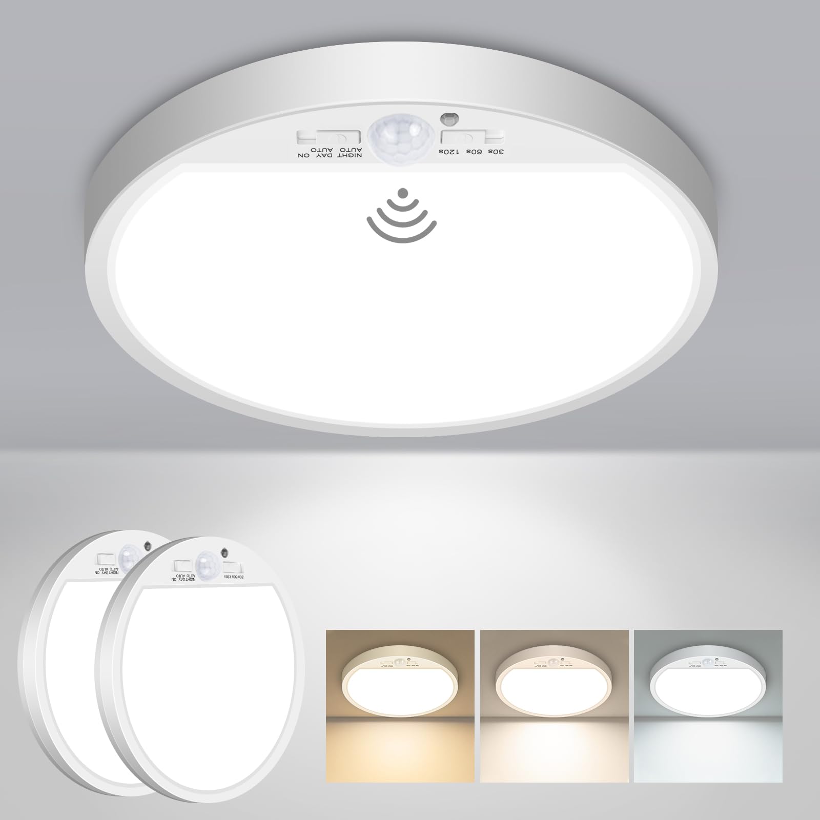 Slochi 2Pack Motion Sensor Ceiling Light Wired, 3000K/4000K/6500K Motion Sensor Light Indoor, 15W 1500LM 7 In Closet Lights Moti
