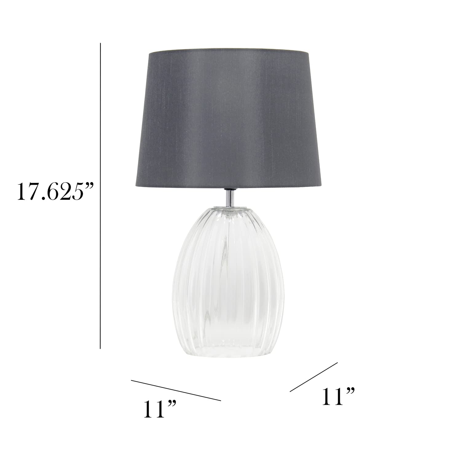 Elegant Designs LT2108-GRY Modern Farmhouse Bedside Table Lamp, 17.63in Ribbed Glass with Gray Fabric Shade, Natural/Light Beige