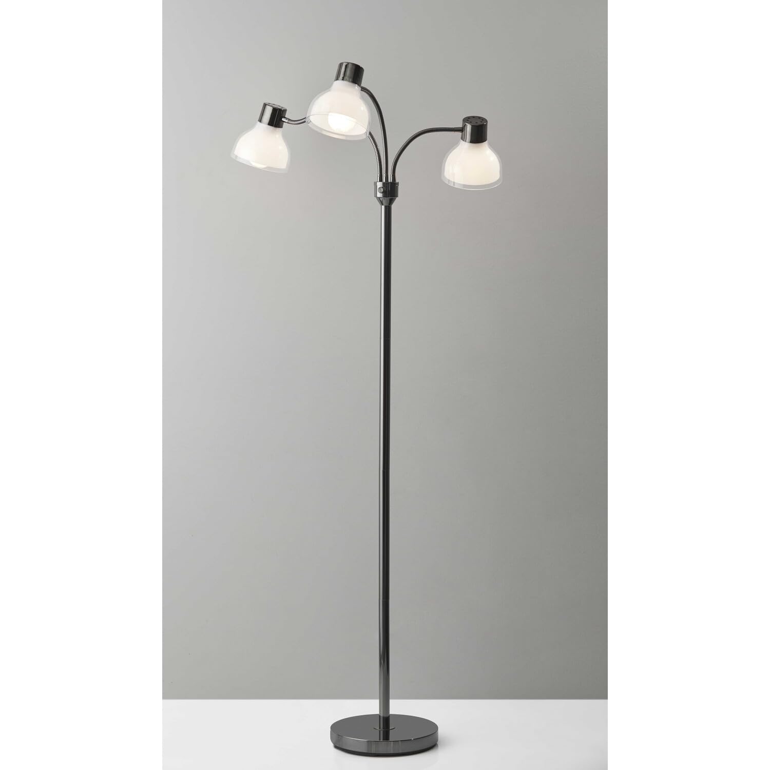 Homeroots 69&quot; Black Three Light Tree Floor Lamp With White Bowl Shade