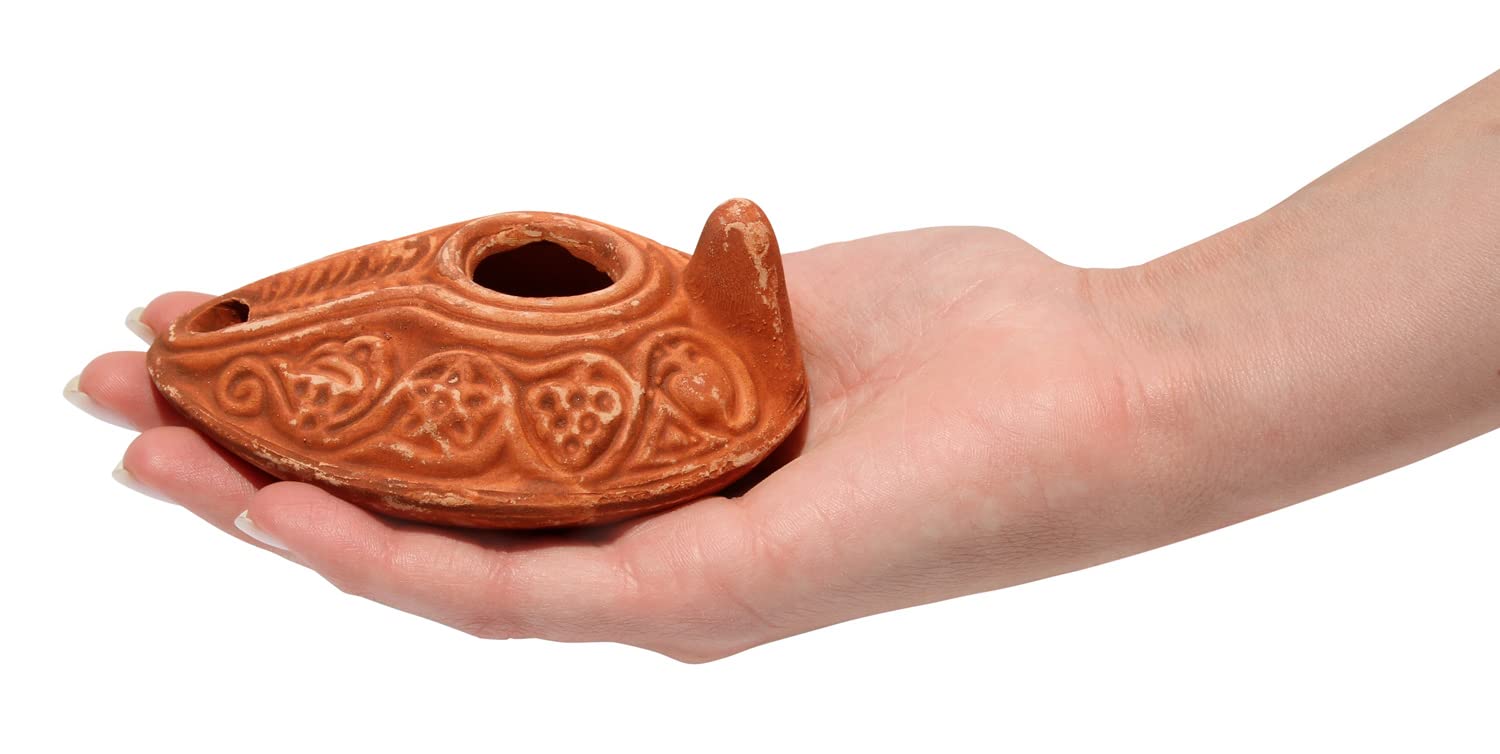 Herodian - Biblical Replica Ancient Clay Oil Lamp And Flask Of Olive Oil From Bethlehem In Gift Bag & Certificate Of Authenticity Hanukkah-Judaica/Christian Gift/Messianic