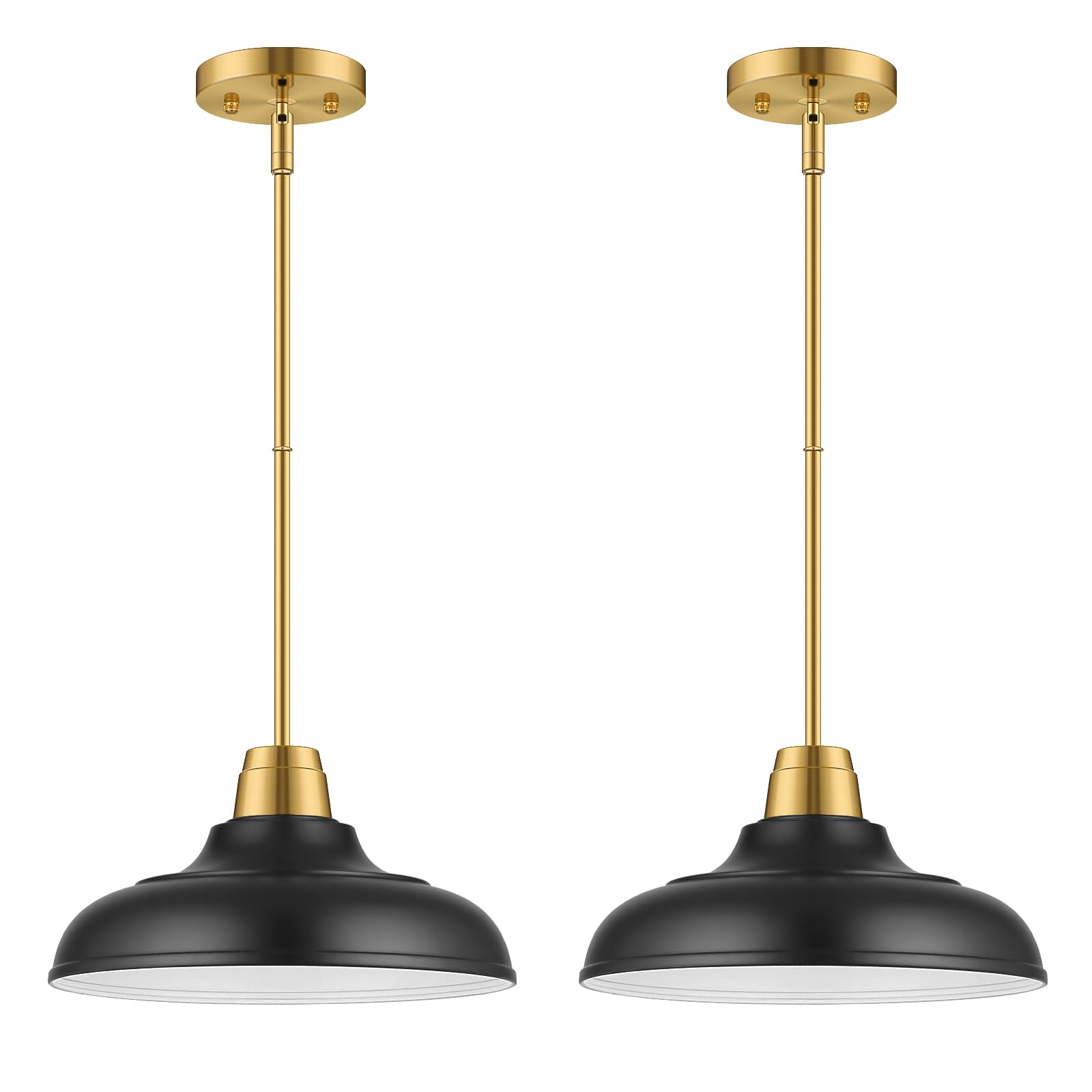 QianZhan Black and Gold Pendant Lights Kitchen Island, 2Pack Matte Black Pendant Lighting Gold Modern Metal Hanging Ceiling Ligh