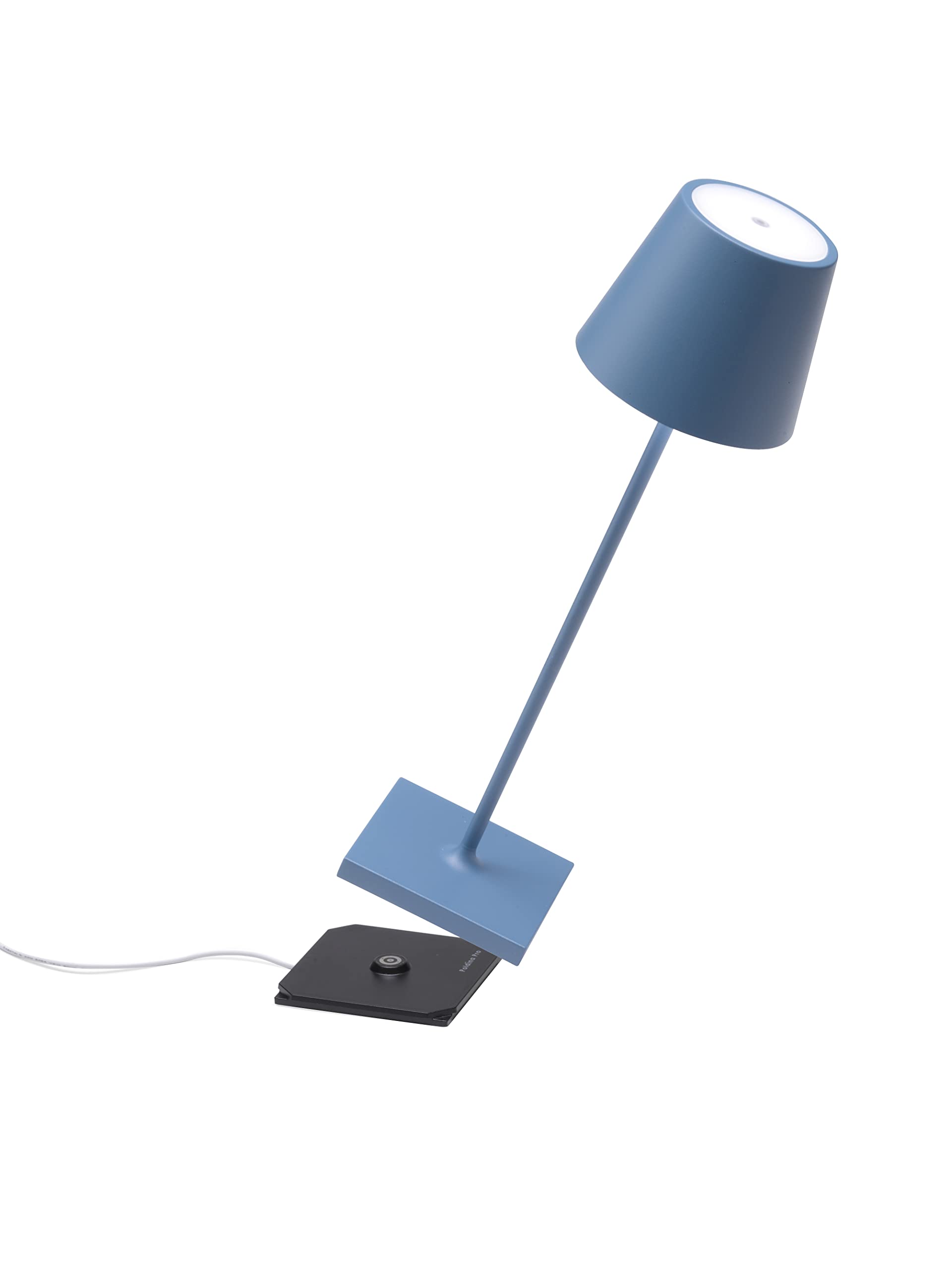 Zafferano Poldina Pro Rechargeable Table Lamp, Touch Control, 14.9in Height, Avio Blue, Aluminum, Model LD0340A4