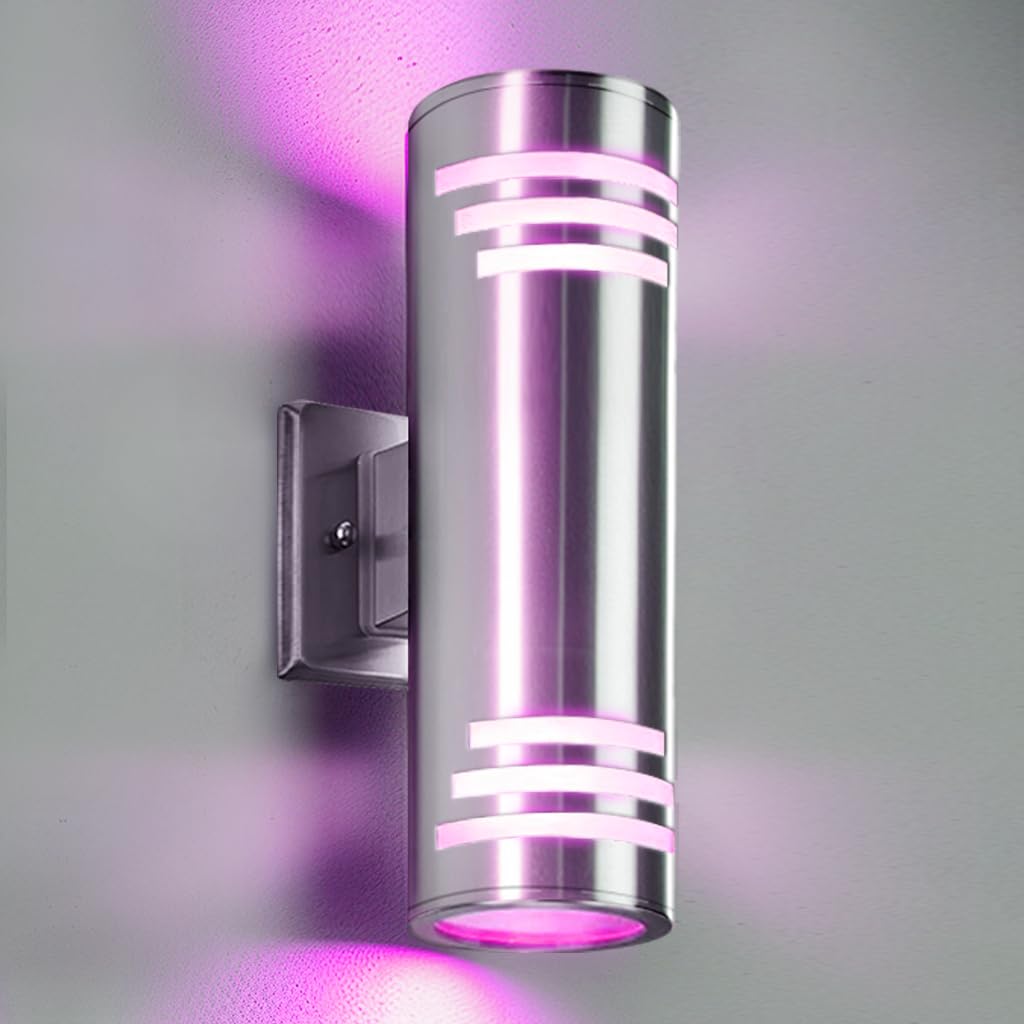 SHIMR Smart Outdoor Wall Lights RGBCW, Modern Color Changing Outdoor Sconce Cylinder Stainless Steel Exterior Light Fixture with