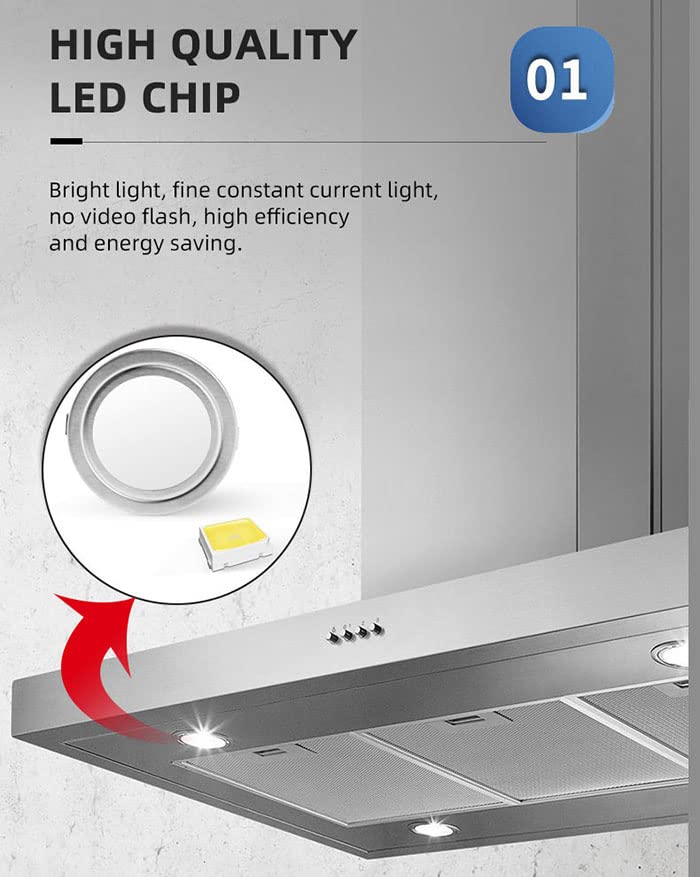 LIDESENMO 2-Pack 55mm Kitchen Cooker Range Hood LED Light 1.5W 12V DC, Chrome, White 6000K, Model LDS-RHL-6425