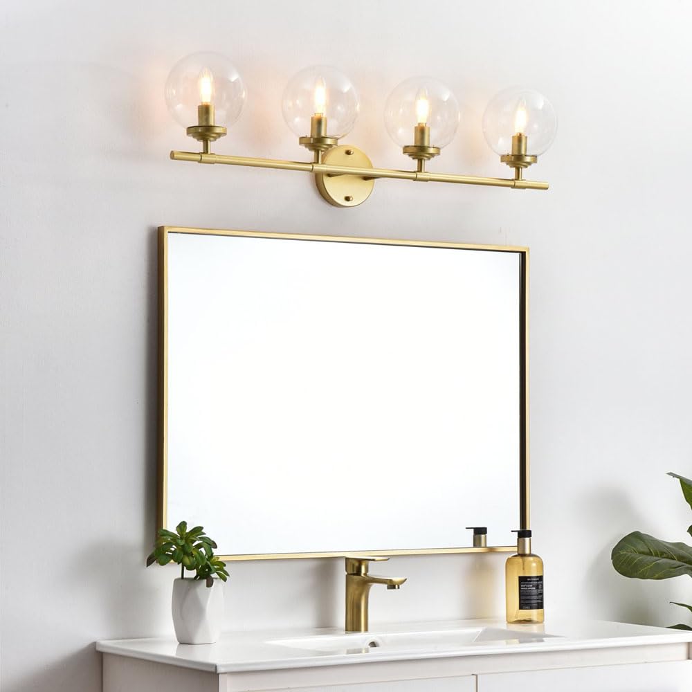 Living District Ingrid 4-Light Iron & Glass Bath Sconce in Brass and Clear