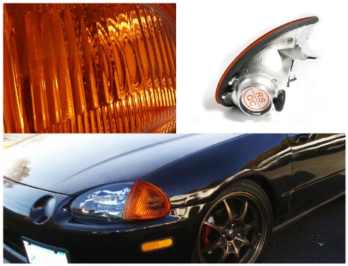 Spec-D Tuning Amber Lens Corner Lights Compatible With 1993-1997 Honda Del Sol L+R Pair Assembly