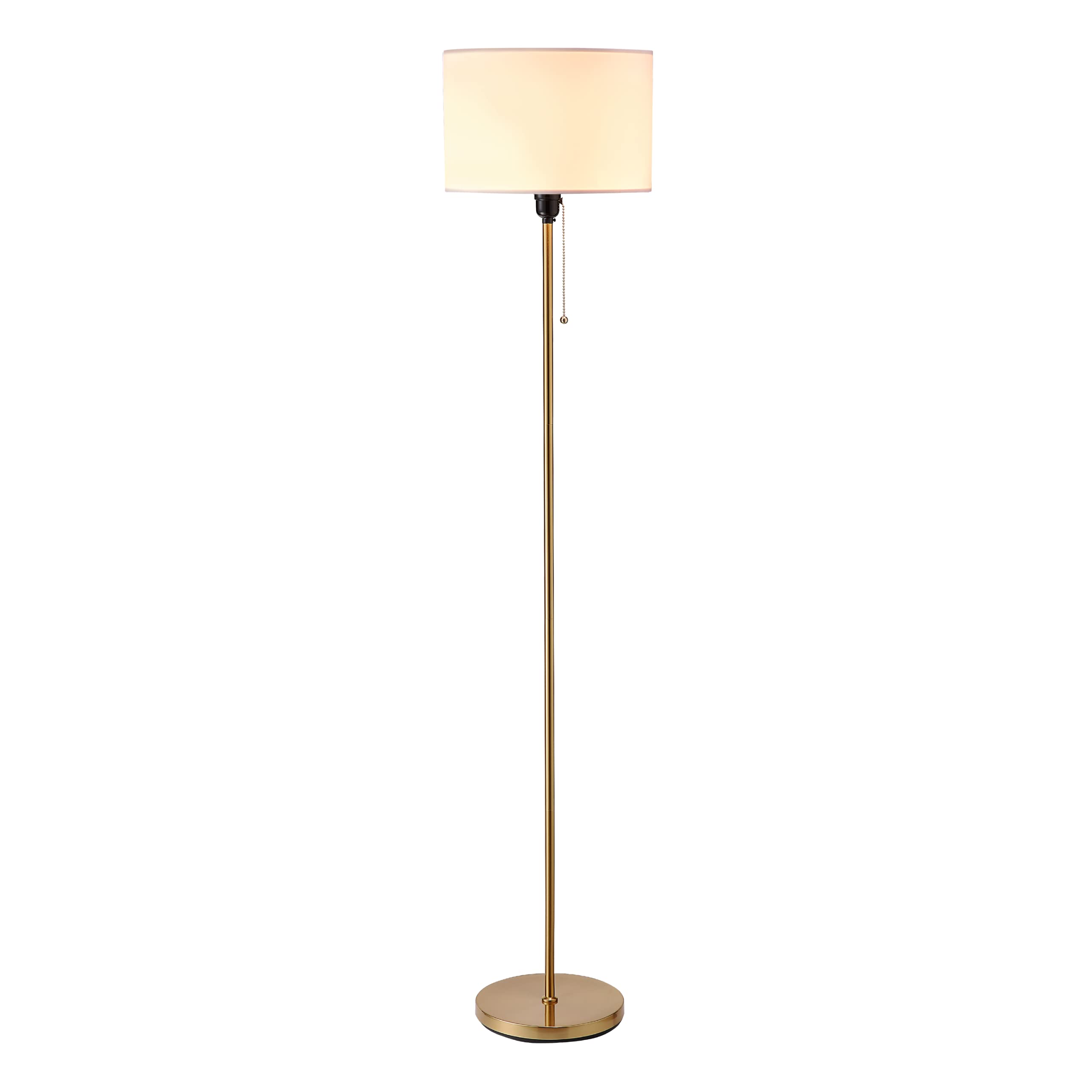 OBright Drum Shade Standing Lamp, Modern Minimalist Design, Antique Brass, E26 Socket, Pull Chain Switch, Model OB-FL19S