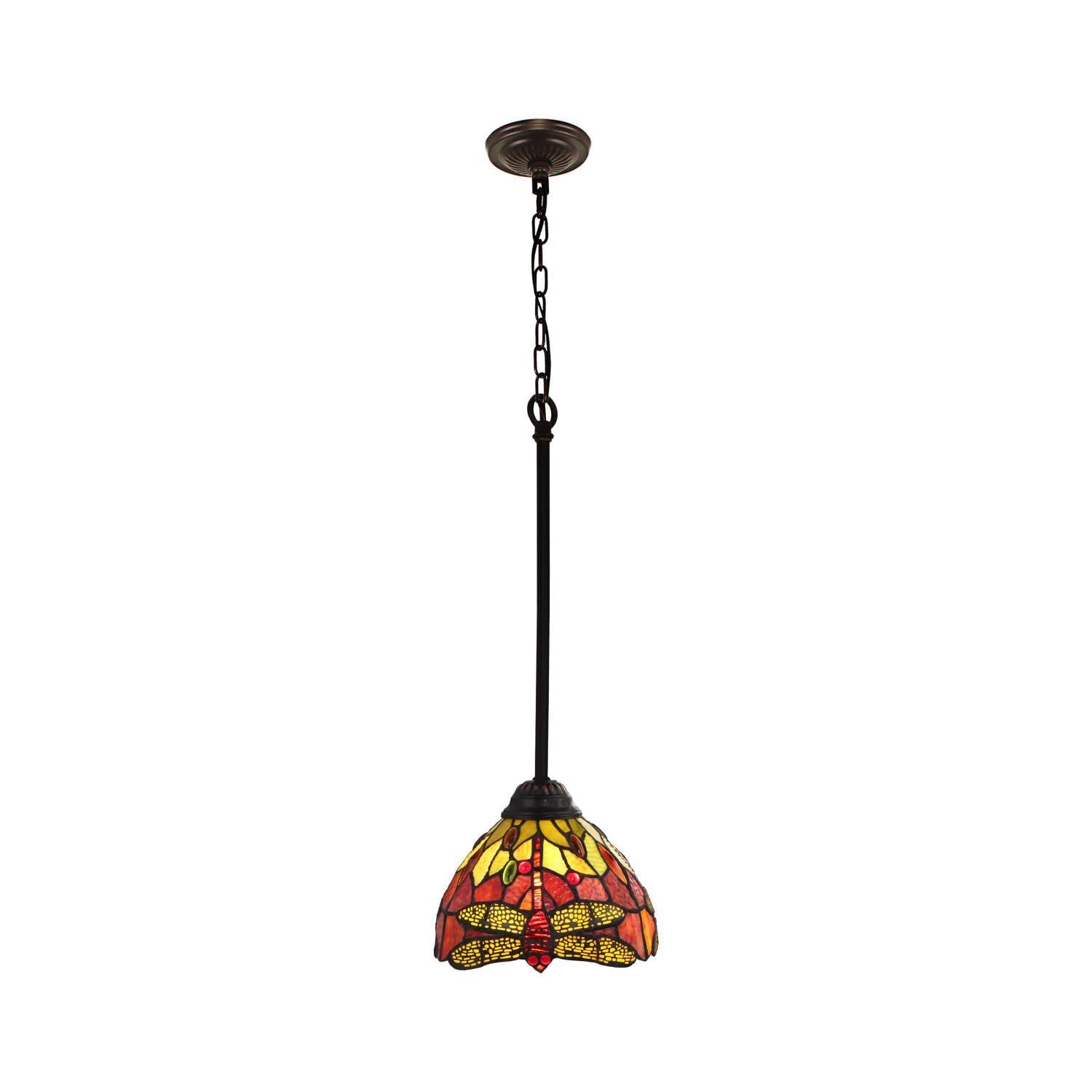 Chloe Lighting Mini Pendant - Dark Bronze, 1 Light, Tiffany-Style, Multicolor Glass, 8in Wide, Model CH3T471RD08-DP1