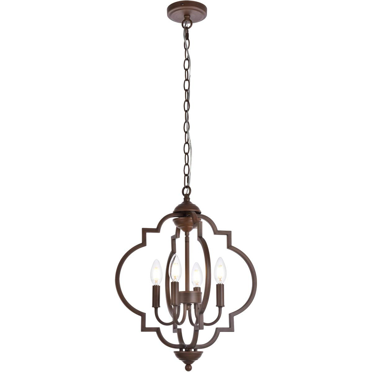 Elegant Lighting Living District Sandara 4-Light Mid-Century Metal Pendant in Weathered Oak