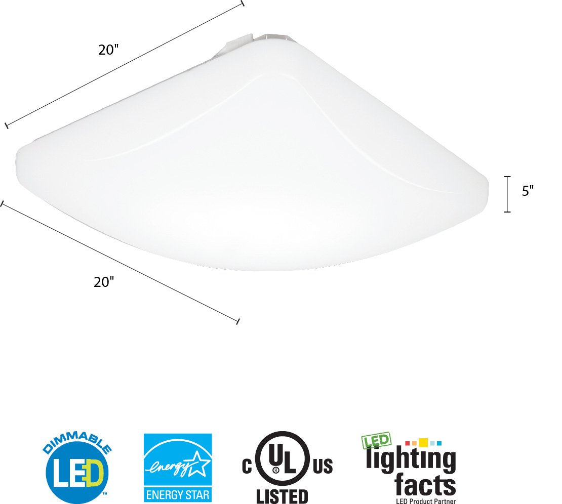 Lithonia Lighting Fmlsdl 20 35840 M4 20-Inch Dimmable Led Square Flush Mount, ,4000 Lumens, 120 Volts, 44 Watts, Damp Listed White