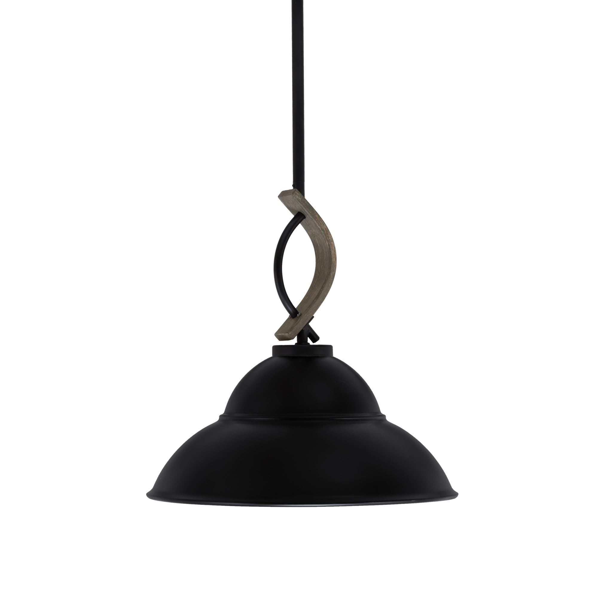 Toltec Lighting Monterey Stem Hung Mini Pendant, Matte Black & Distressed Wood-Look Metal, 13in Double Bubble Shade