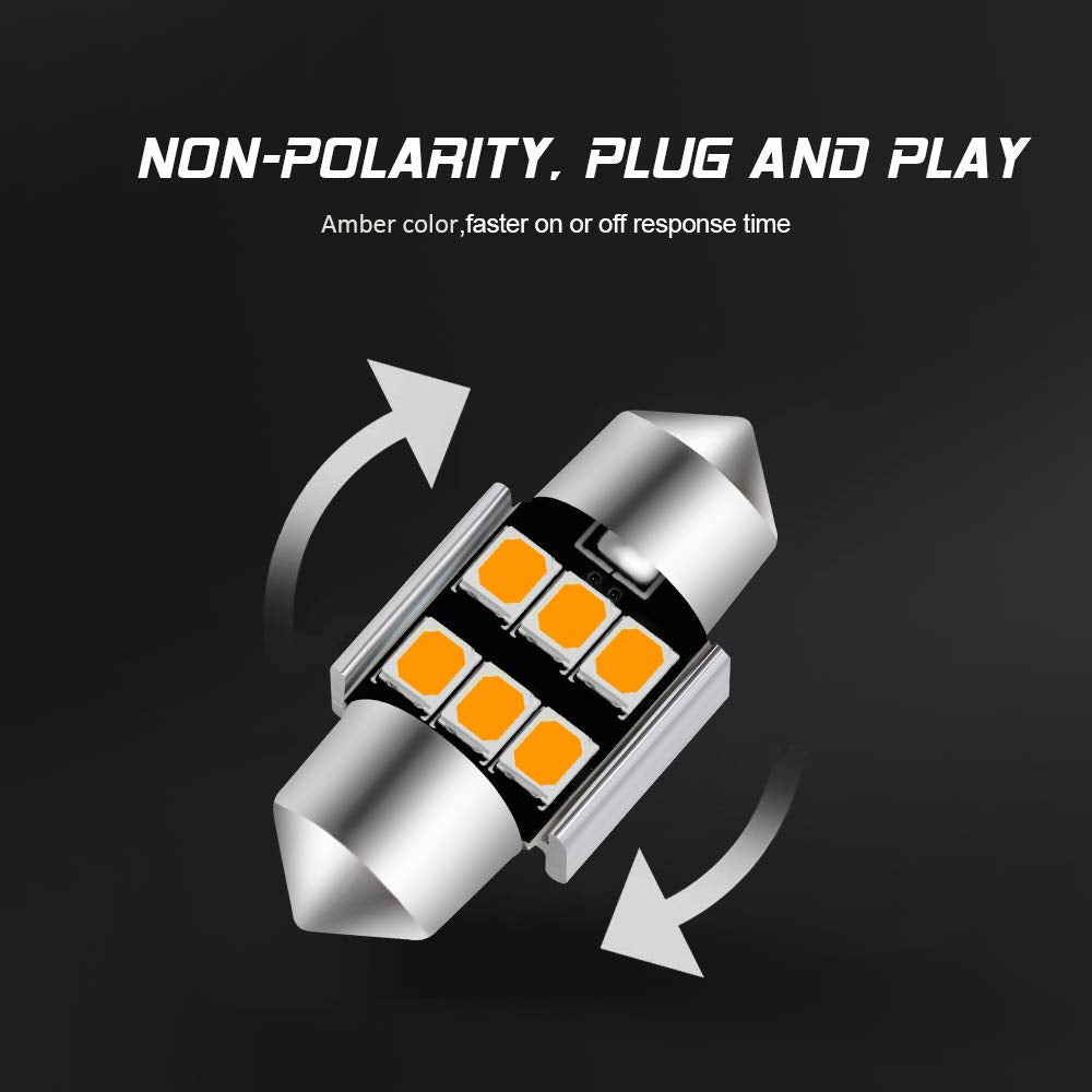 Auxlight 6614 6641 6612F 6615 F30-Whp Ts-14V1Cp 29Mm 1.14”Festoon Led Interior Light Bulbs Amber Yellow, Super Bright 6Smd Chips For Car Suv Truck Sunvisor Vanity Mirror Lights (Pack Of 6)