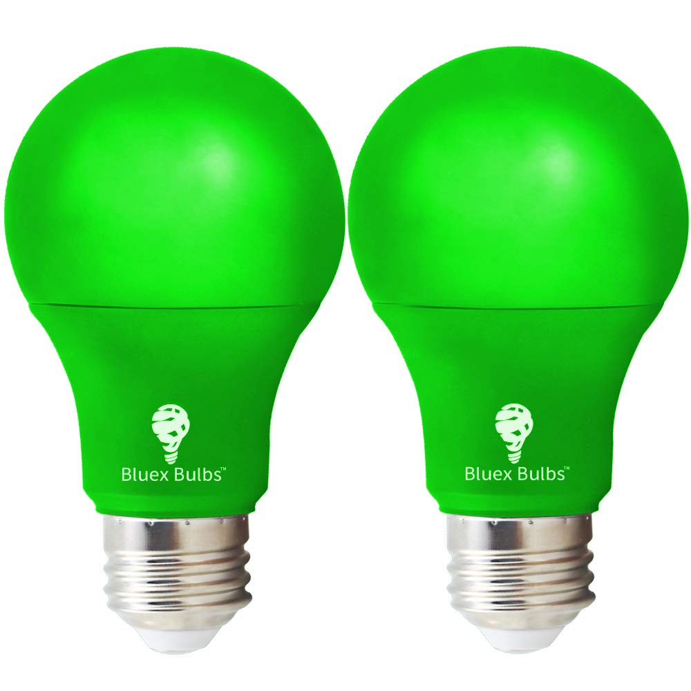 Bluex Bulbs 2 Pack Bluex Led A19 Green Light Bulb - 9W (60Watt Equivalent) - E26 Base Led Green Lights, Party Decoration, Porch,