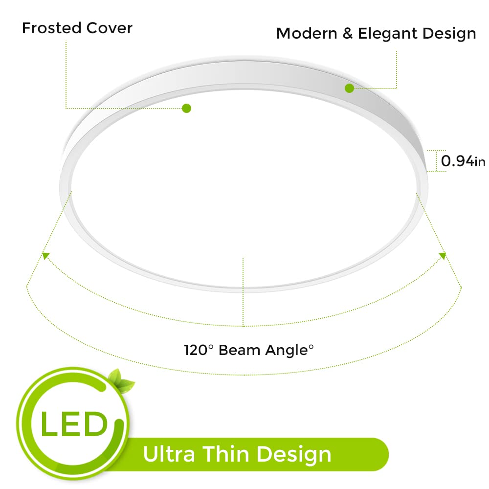 inShareplus LED Ceiling Light 24W 6000K Cold White 12inch Flush Mount Fixture Modern Design for Bedroom Kitchen Office