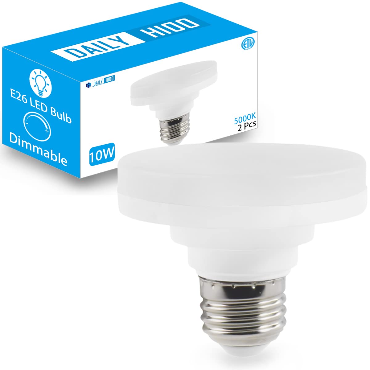 DAILY HIOO LED Puck Light Bulb E26, Dimmable 1100LM, 5000K, Aluminum, 2 Pack