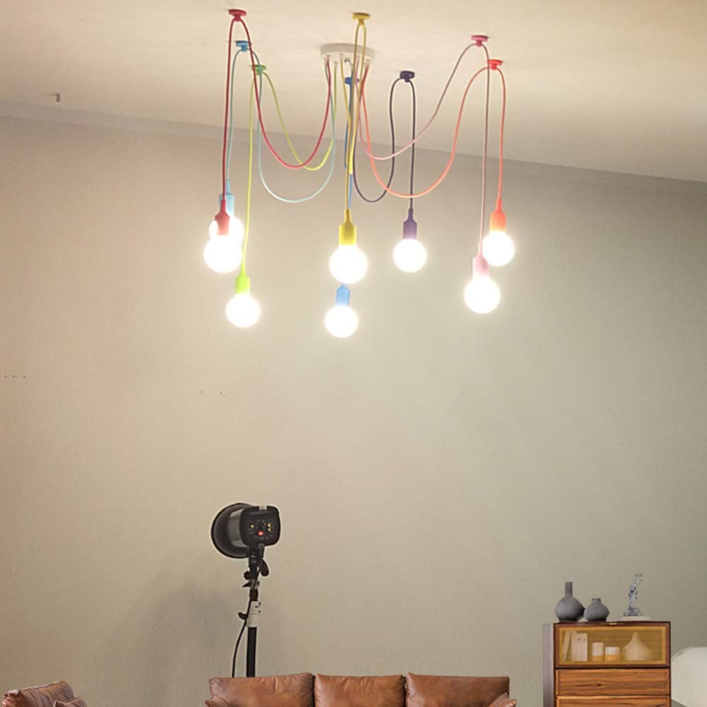 KJLARS Modern 8-Light Ceiling Spider Lamp Chandelier - Adjustable DIY Pendant Lighting for Kids' Room, Bedroom, Dining - Multicolor
