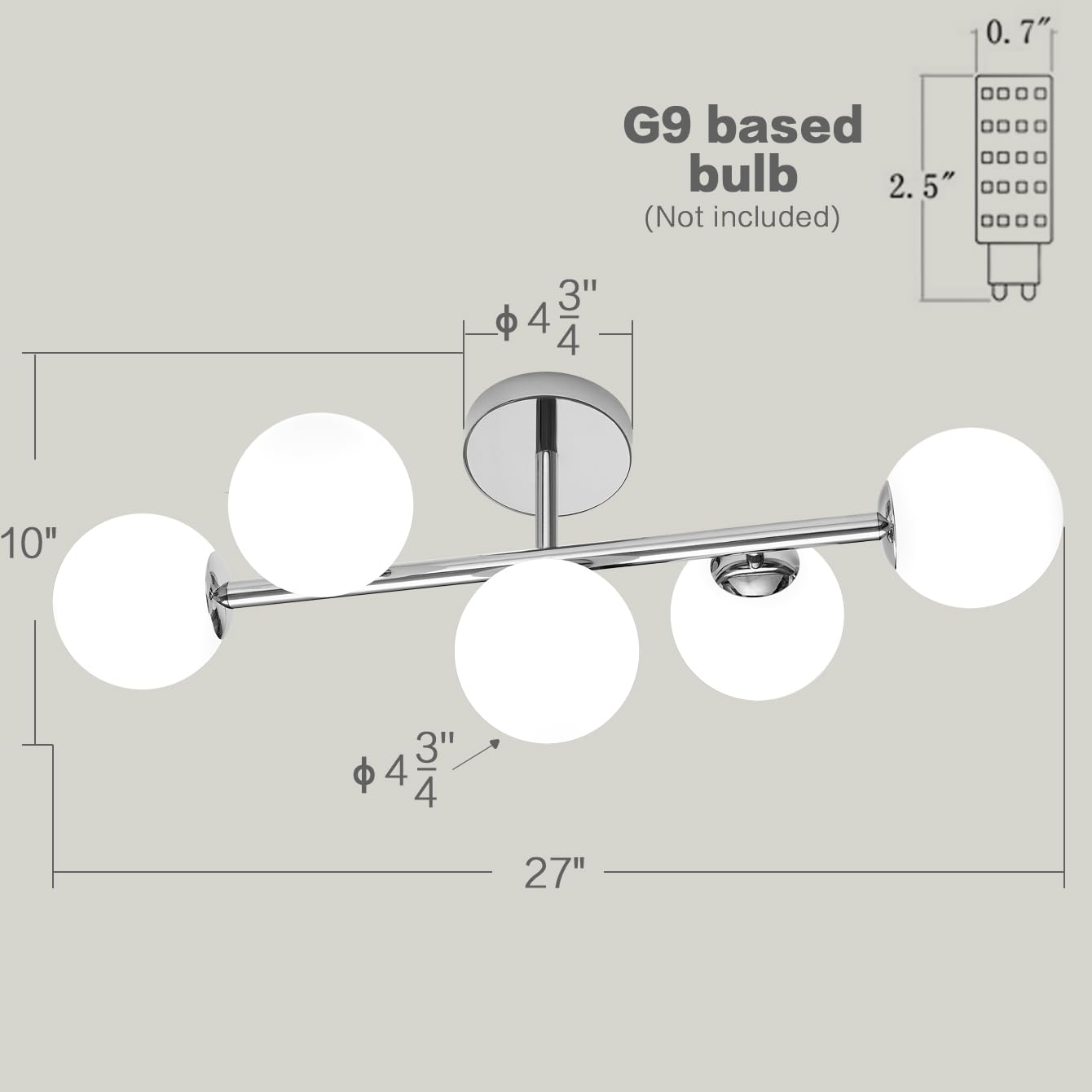 artmoonlight Bathroom Vanity Lights 5-Light Mid Century Modern Chrome Frosted Milk Glass Wall Sconces Model SP012A1-CH