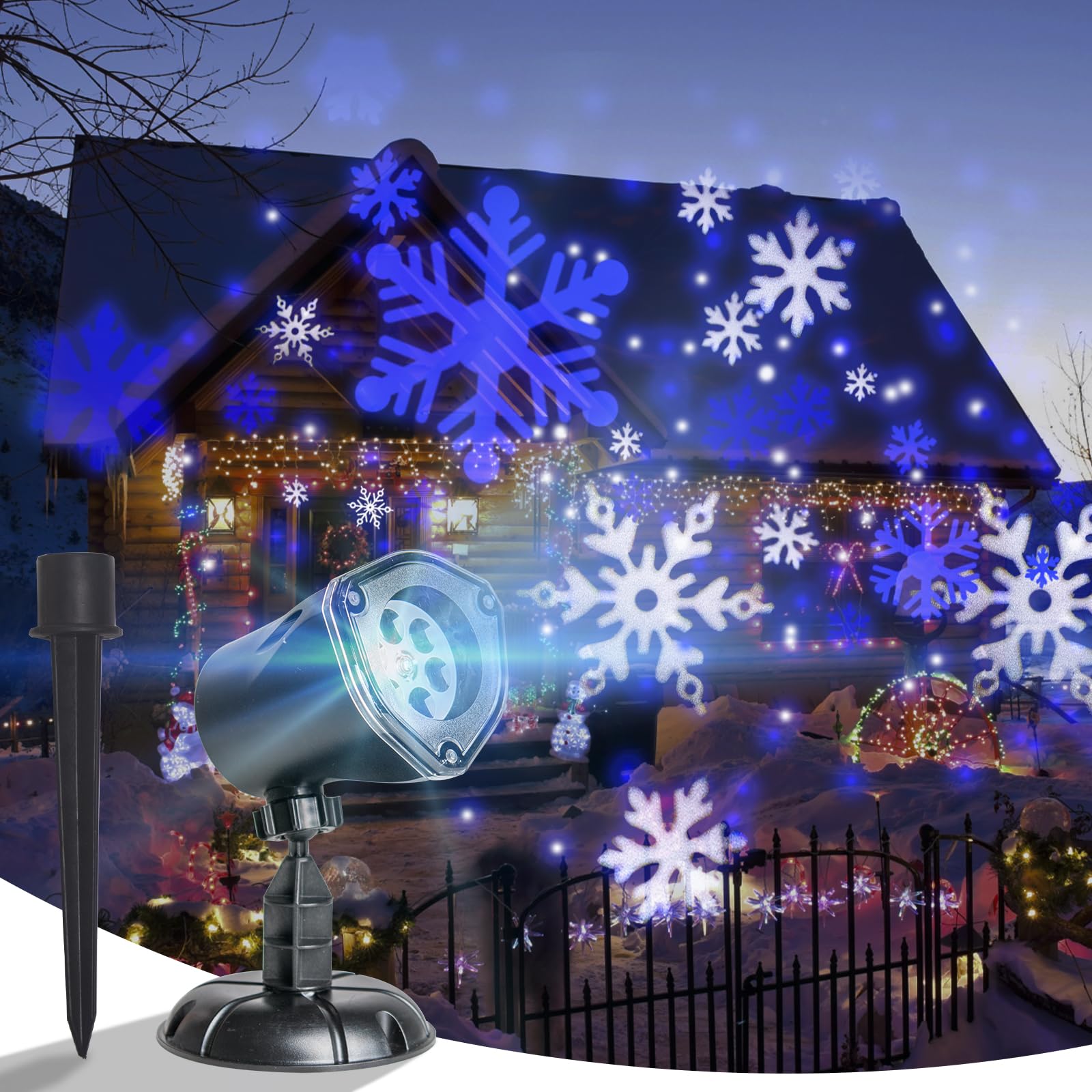 Vanthylit Snowflake Projector Lights - Waterproof LED Christmas Decor, White Blue Snowflakes for Outdoor & Indoor Use