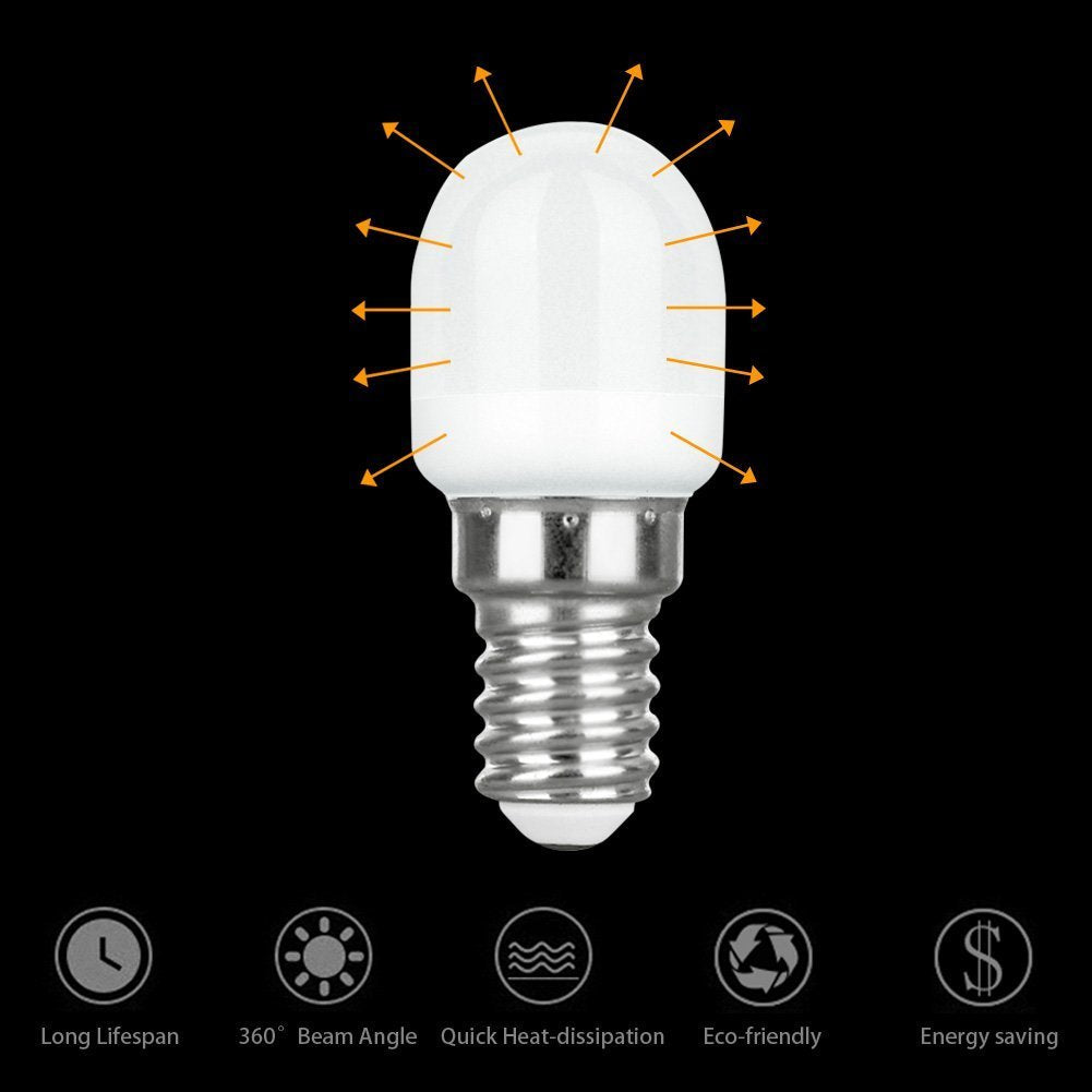 CTKcom 2W LED Refrigerator Bulb - E14 Base, 15W Equivalent, Daylight White 6000K, 4 Count, Glass