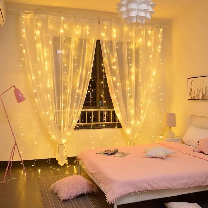 Generic 200 Led Warm White Curtain Light For Party/Wedding/Festival/Christmas,Window Blinking String Light For Bedroom/Living Ro