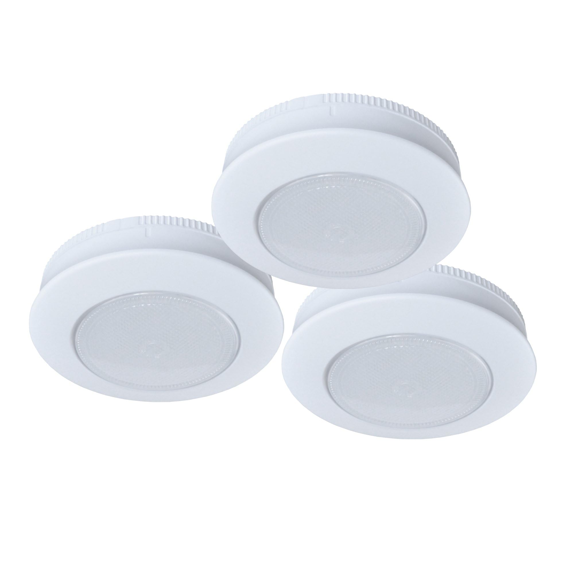 Ecolight Battery-Operated Tap Pucks - 3-Pack, 30,000 Hours Lamp Life, Plastic, White, Model -P