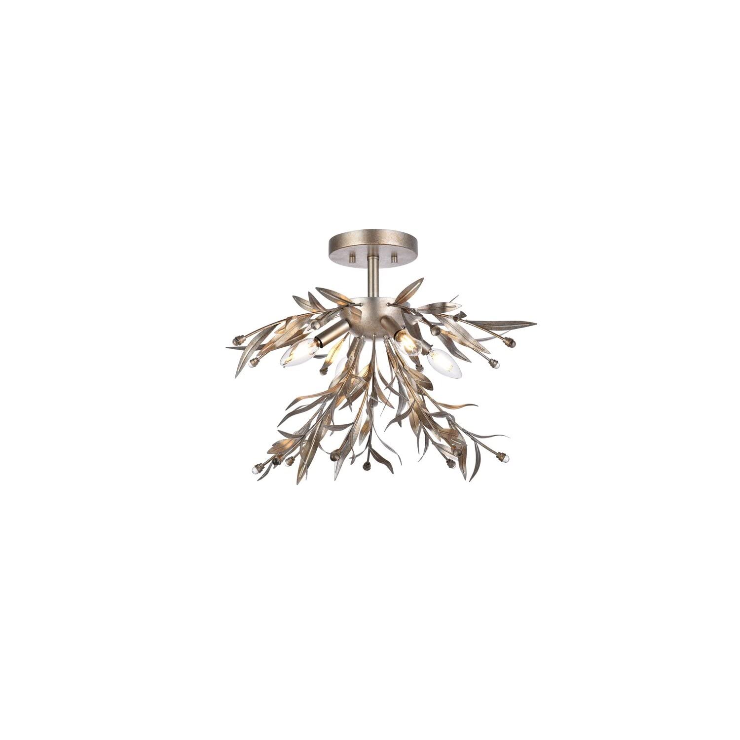 Living District Priscilla 4-Light Mid-Century Metal Flush Mount in Silver Leaf