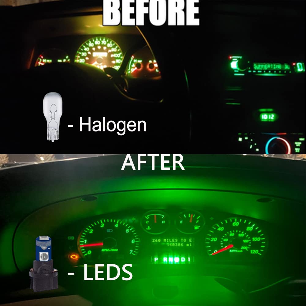 Blyilyb 10-Pack Green T5 2721 37 74 Wedge Led Bulb Pc74 Twist Sockets Replacement Dash Dashboard Lights Instrument Panel Cluster Leds Lamps