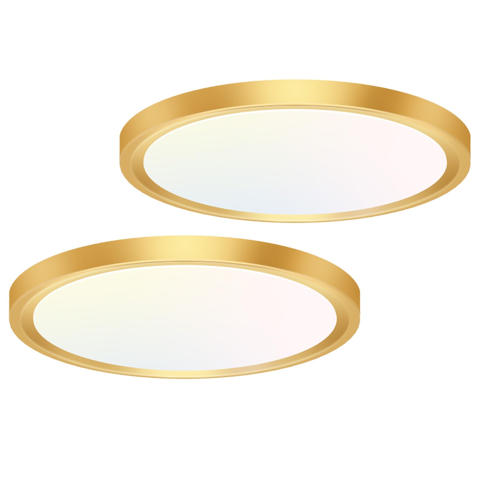 hepside 2PACK Flush Mount LED Ceiling Light Fixture Golden, 12Inch 28W, Dimmable 3000K-4500K-6000K 3 Color Selectable Ceiling Lamp 3200LM Low Profile Ceiling Light for Kitchen Bedroom Hallway