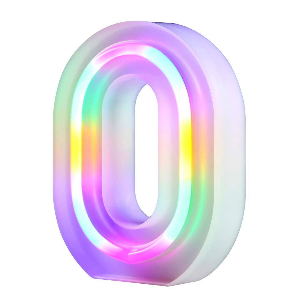 WARMTHOU Neon Letter Lights - 26 Alphabet Sign, USB/Battery Powered, Colorful, Model E38, Number-0, Plastic Decoration for Events
