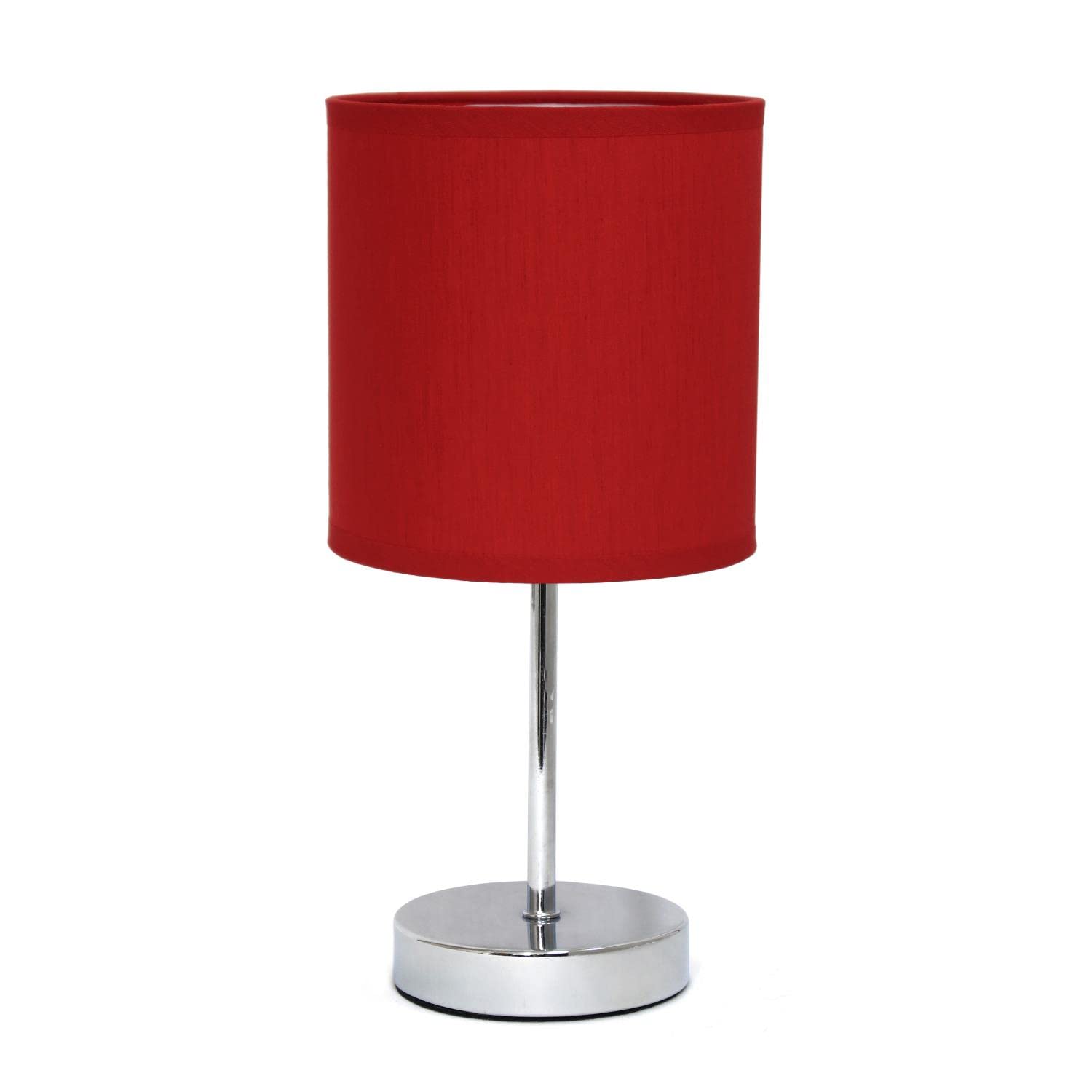 Creekwood Home Nauru 11.81'' Traditional Petite Metal Stick Bedside Table Desk Lamp in Chrome with Fabric Drum Shade for Nightstand  End Table  Dorm  Home Dcor  Bedroom  Living Room  Red