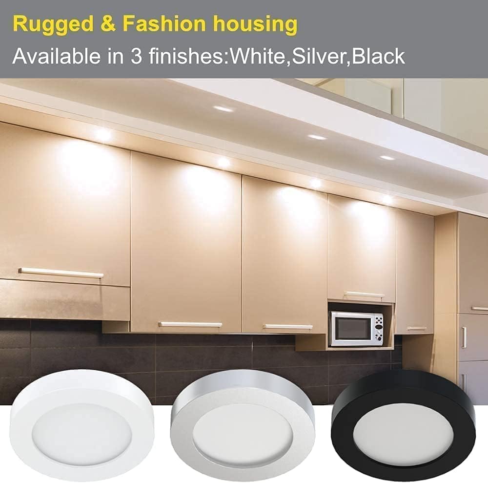 VST Under Cabinet Lighting Puck Lights, 3000K Warm White, 12V 2W, Black 10 Pack, Wired Touch Dimmer Switch, Model PL05