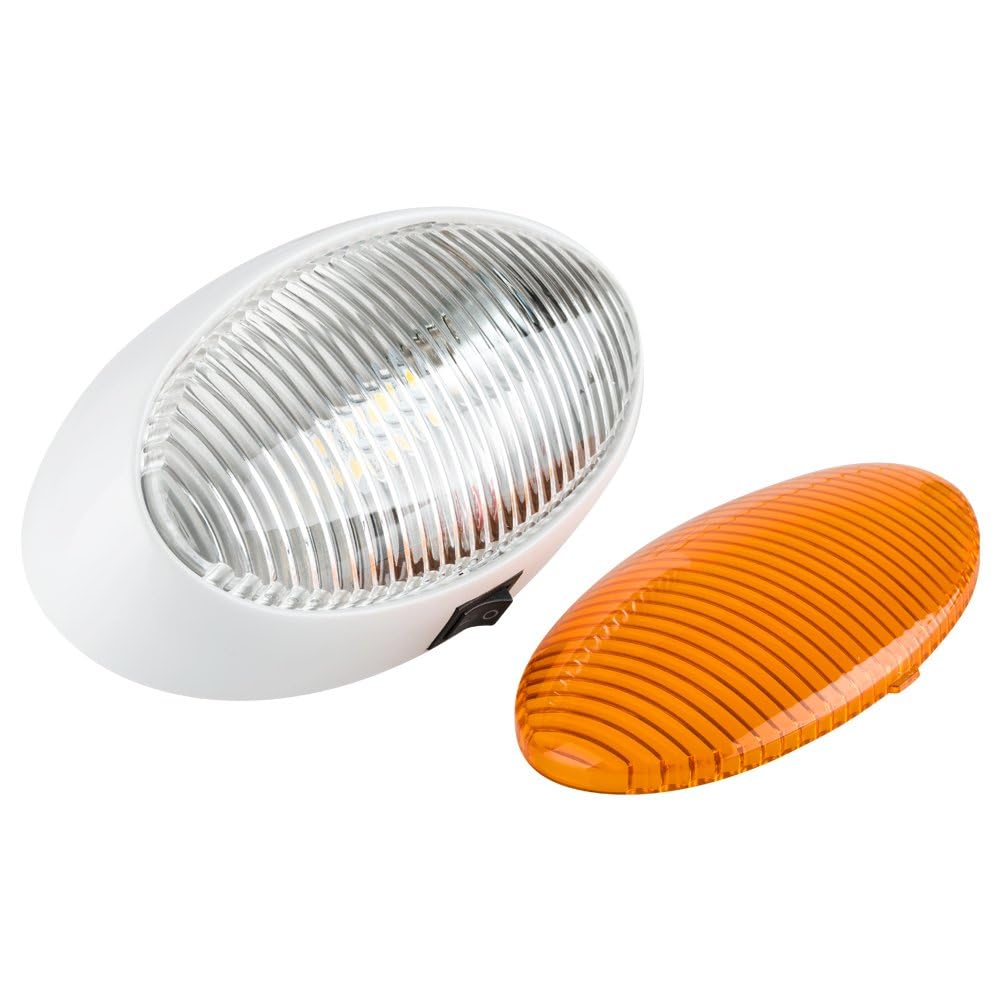 Lumitronics Rv 12V Led Oval Porch Utility Light With On/Off Switch - Clear & Amber Lenses - For Motorhomes, Campers, Trailers, 5Th Wheels (White)