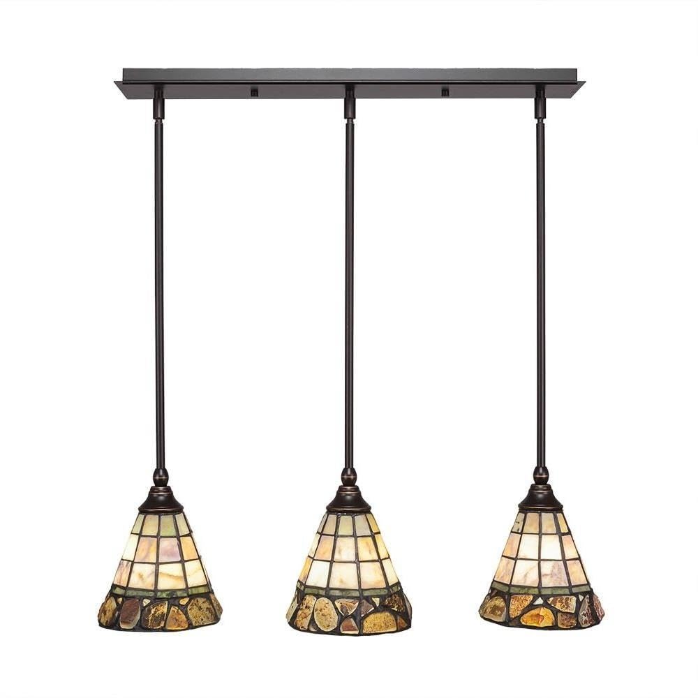 Toltec Lighting 25-Dg-9735 3 Light Multi-Light Mini Hang Straight Swivel Pendant With Cobblestone Glass, 7&quot;, Dark Granite