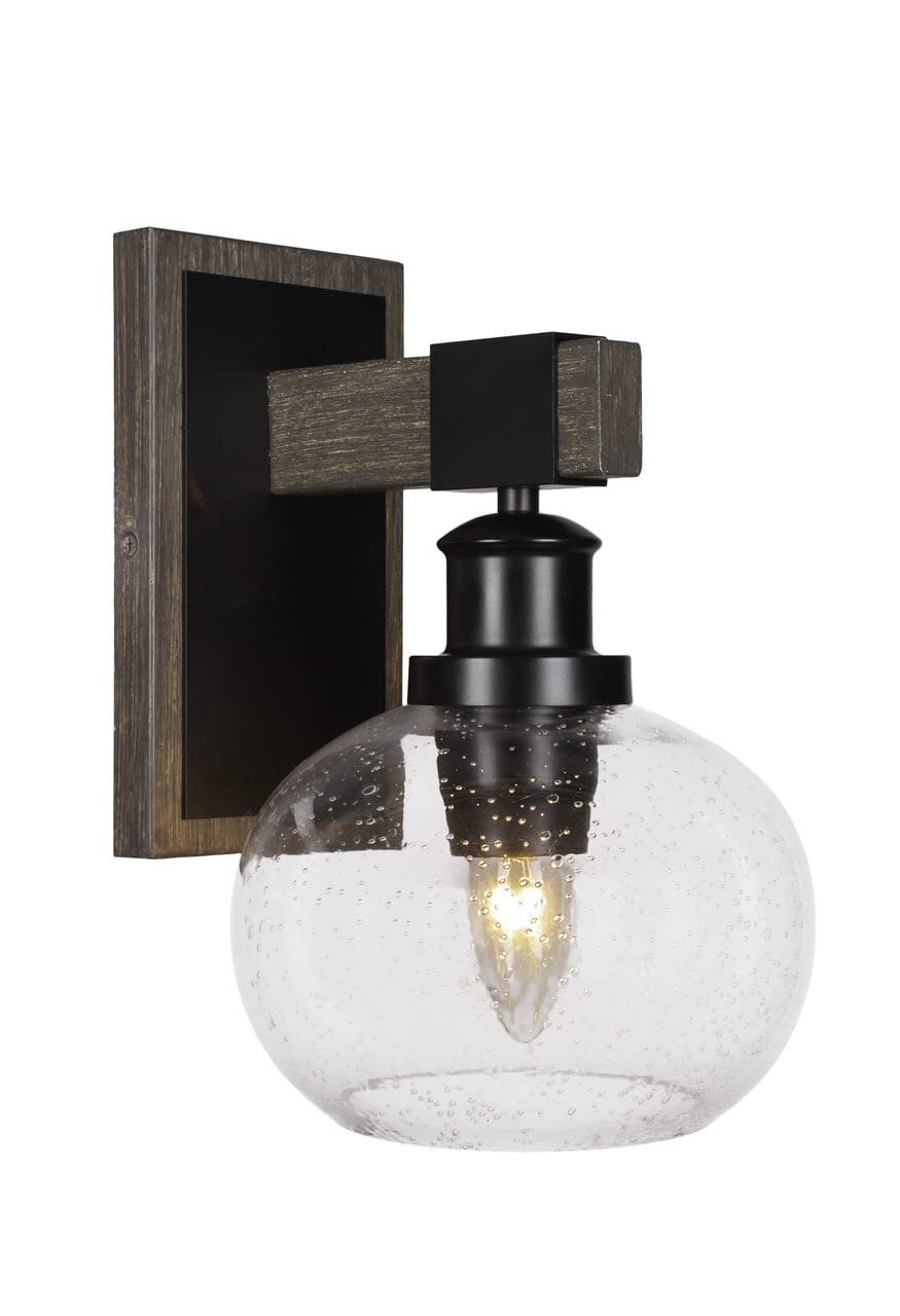 Tacoma - 1 Light Wall Sconce-11 Inches Tall and 7 Inches Wide-Black/Painted Wood Finish-Clear Bubble Glass Color