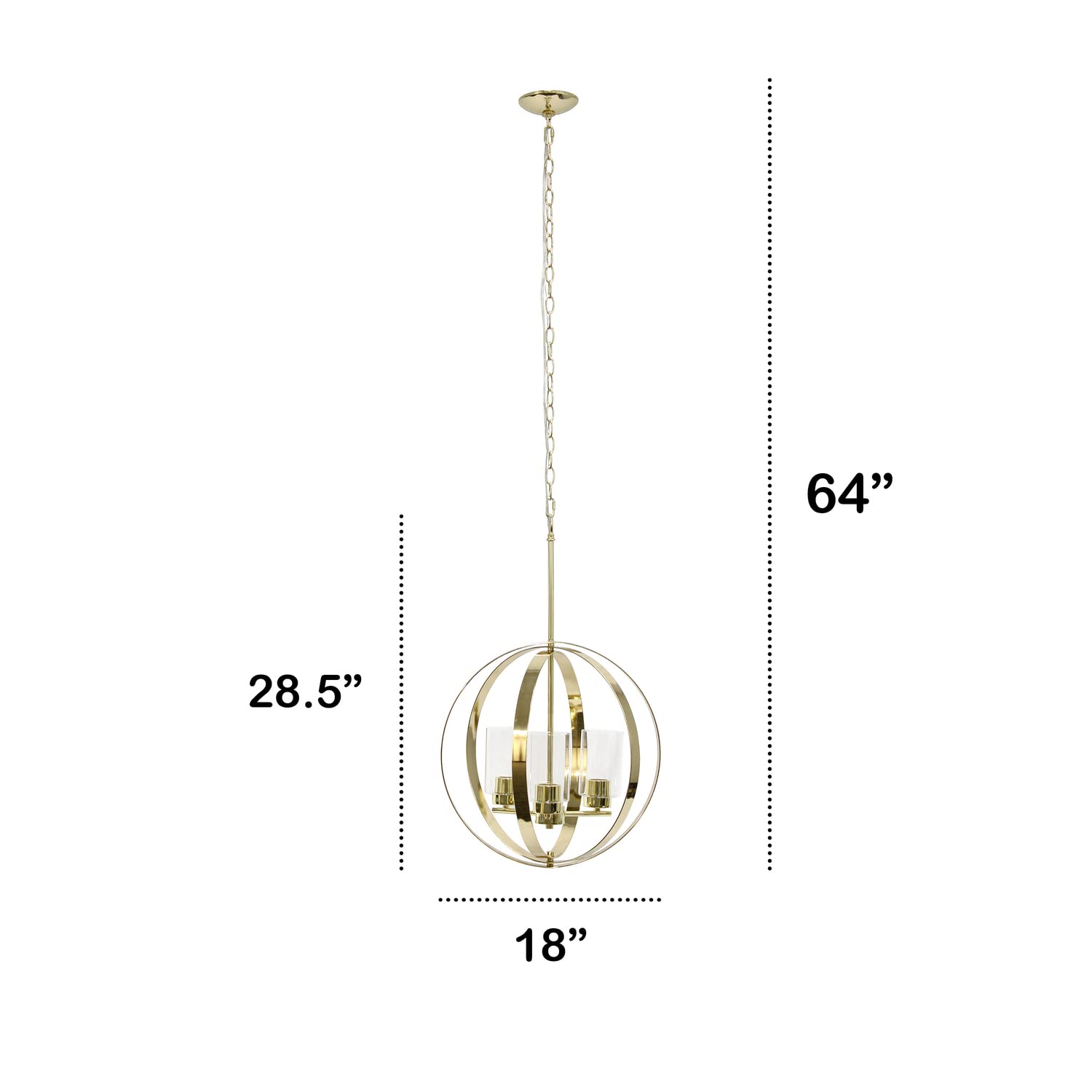 LALIA HOME 3-Light Adjustable Industrial Pendant, 18in Gold Metal & Glass, Model 1270-LHP-3010-GL