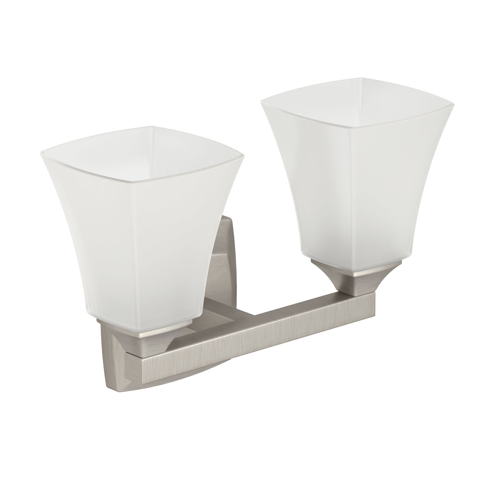 Moen Voss 2-Light Bath Vanity Fixture, Frosted Glass, Brushed Nickel, 7.24x9.61x19.65 inches, Model YB5162BN