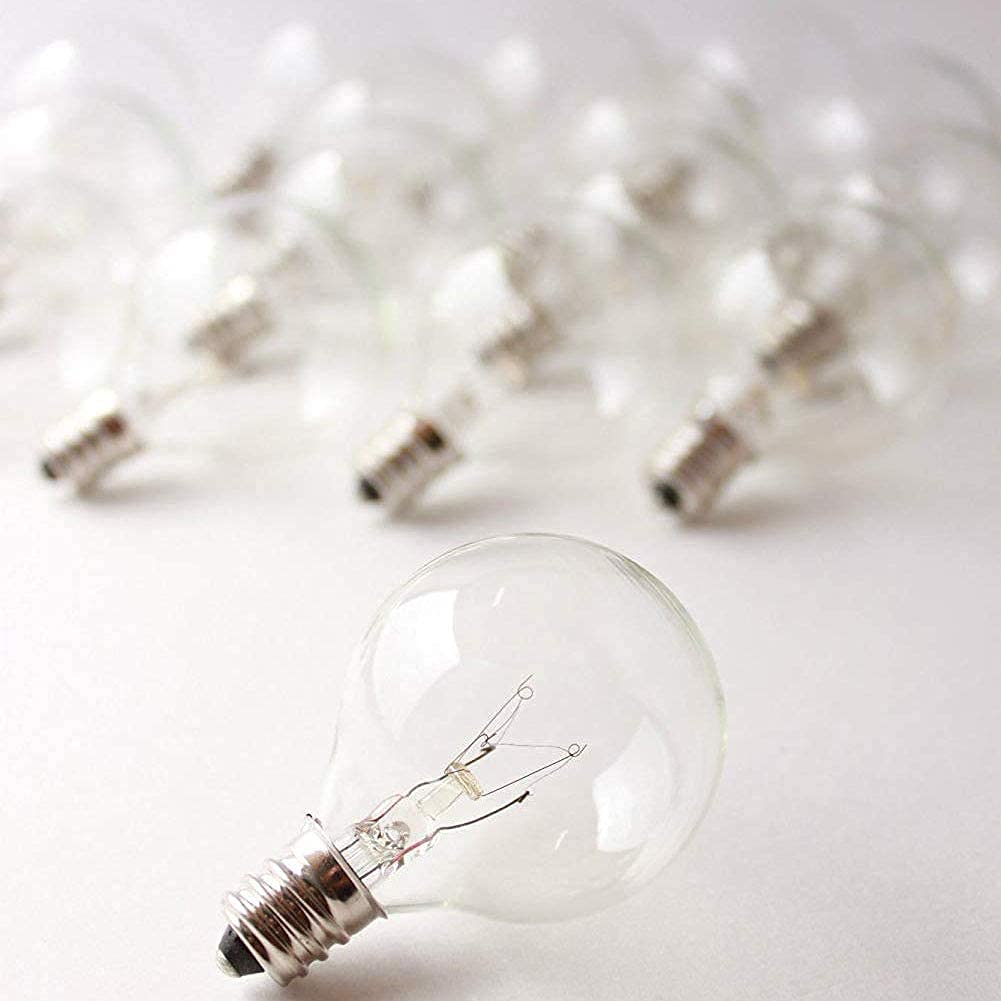 Konictom G40 Clear Globe Light Bulbs, 25 Pack, 5W C7 Socket For Indoor/Outdoor Decor